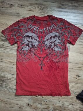 Affliction Red Skull & Chain Graphic Short Sleeve Tee
